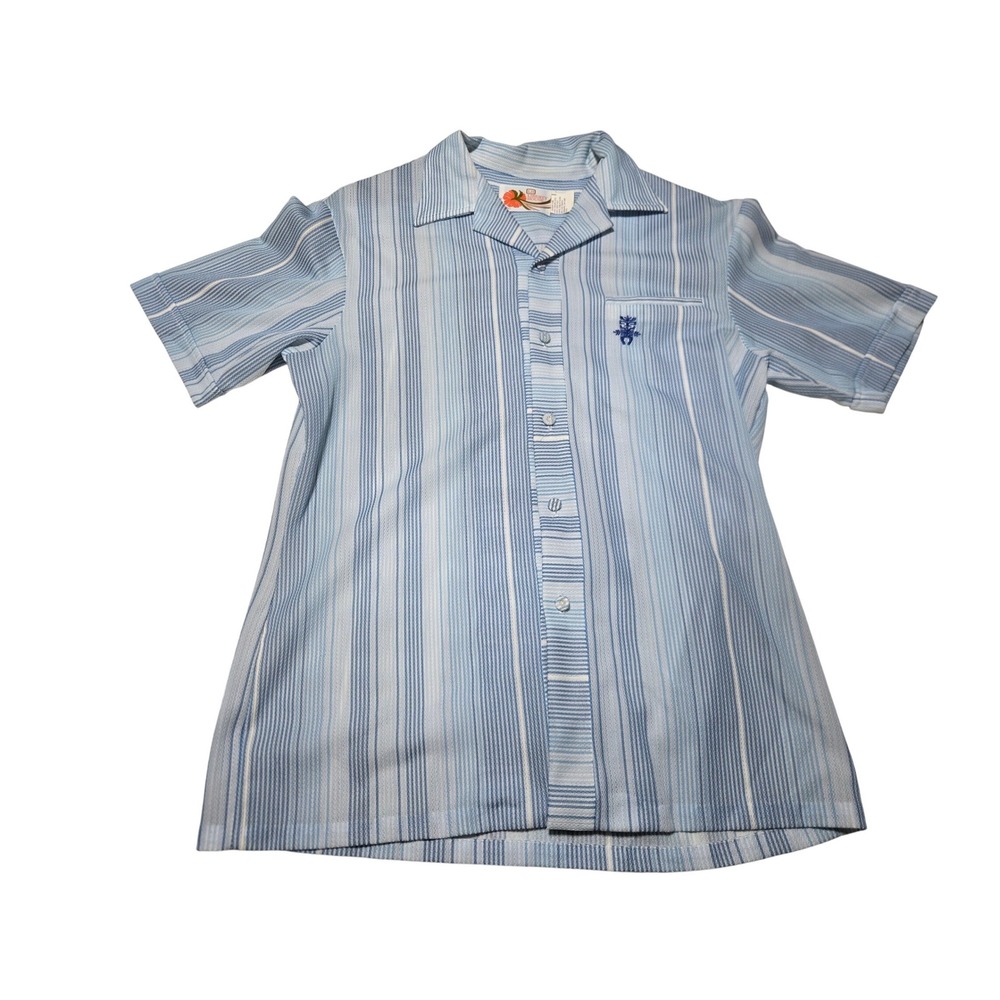 Vintage‎ 70s Striped Camp Shirt Hawaii Blue White Liberty House